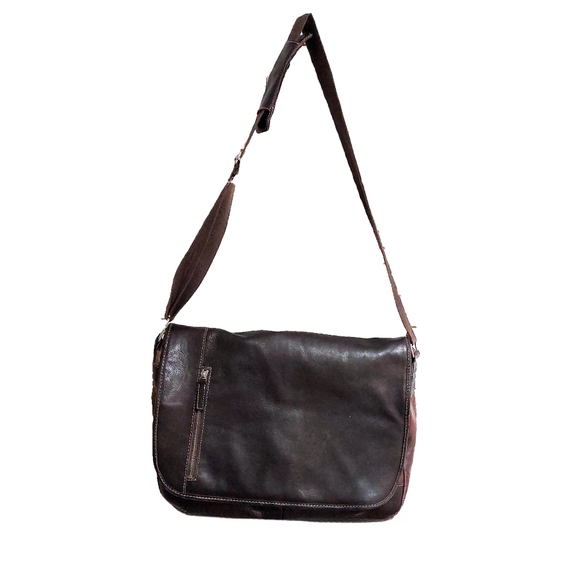 New Pelle Studio Unisex Large Premium Brown Leather Messanger/Laptop Bag w/Strap - Picture 2 of 11